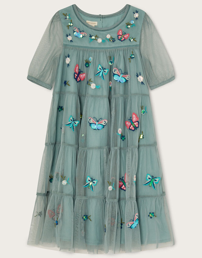 Butterfly Embroidered Mesh Dress, Green (GREEN), large