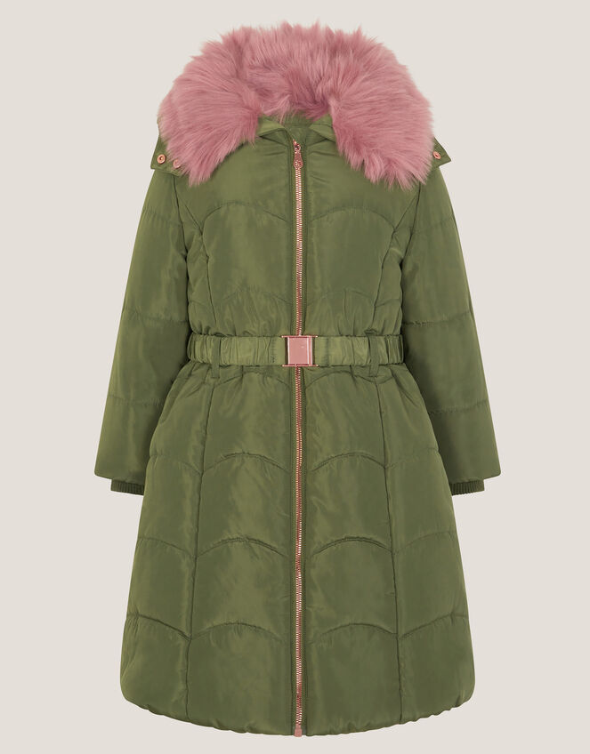 Belted Scallop Puffer Coat, Green (GREEN), large