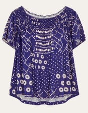 Cindy Print Bardot Top, Blue (BLUE), large