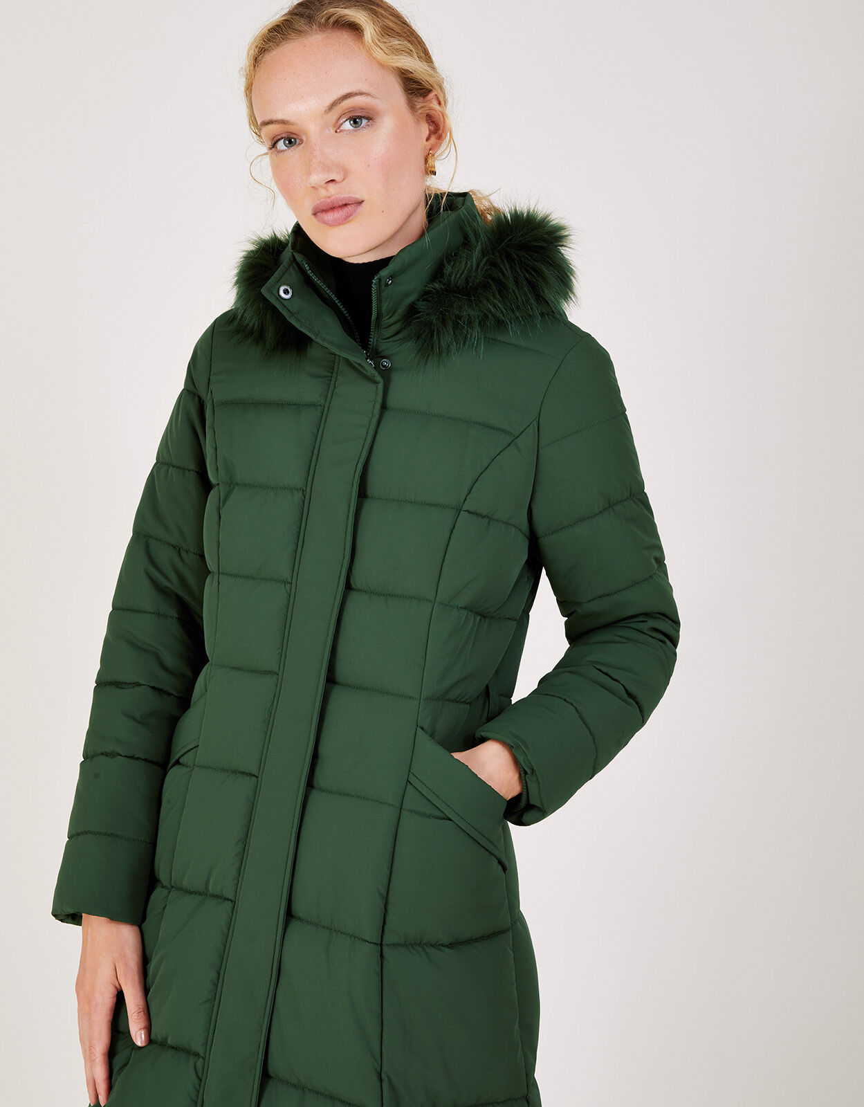 Morgan Hooded Padded Maxi Coat Green 