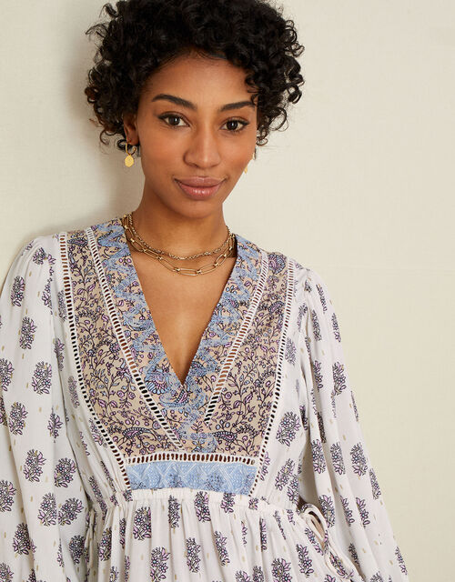 Heritage Print Fit and Flare Dress Blue Beach Dresses Monsoon UK.