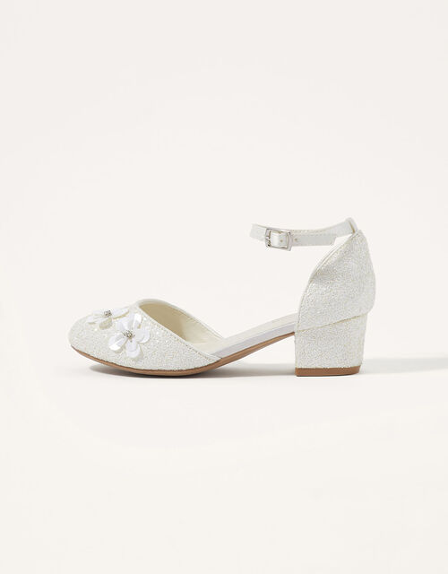 Glitter Flower Two-Part Heels, Ivory (IVORY), large