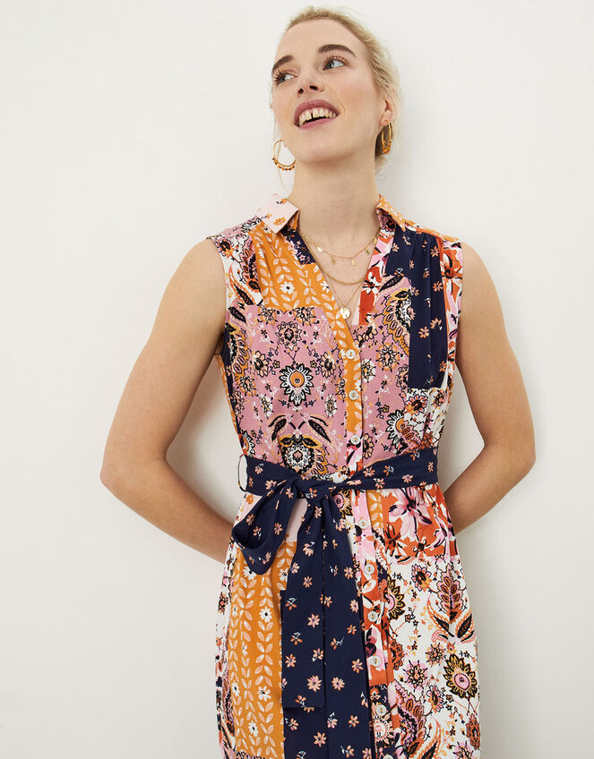 Patch Print Button Through Dress, Multi (MULTI), large