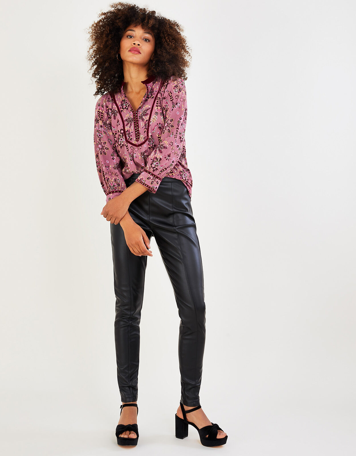 Lillian PU Trousers with Recycled Polyester Black Trousers Leggings Monsoon UK