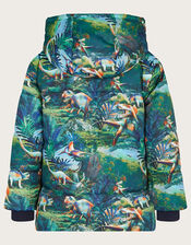 Dinosaur Print Padded Coat, Green (GREEN), large