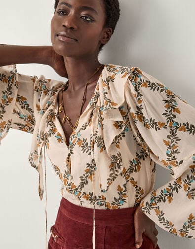 Cheryl Diamond Floral Print Blouse, Ivory (IVORY), large