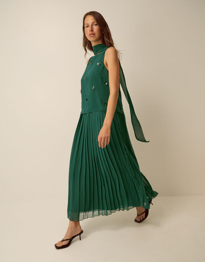 Eva Embellished Maxi Dress & Scarf, Green (DARK GREEN), large