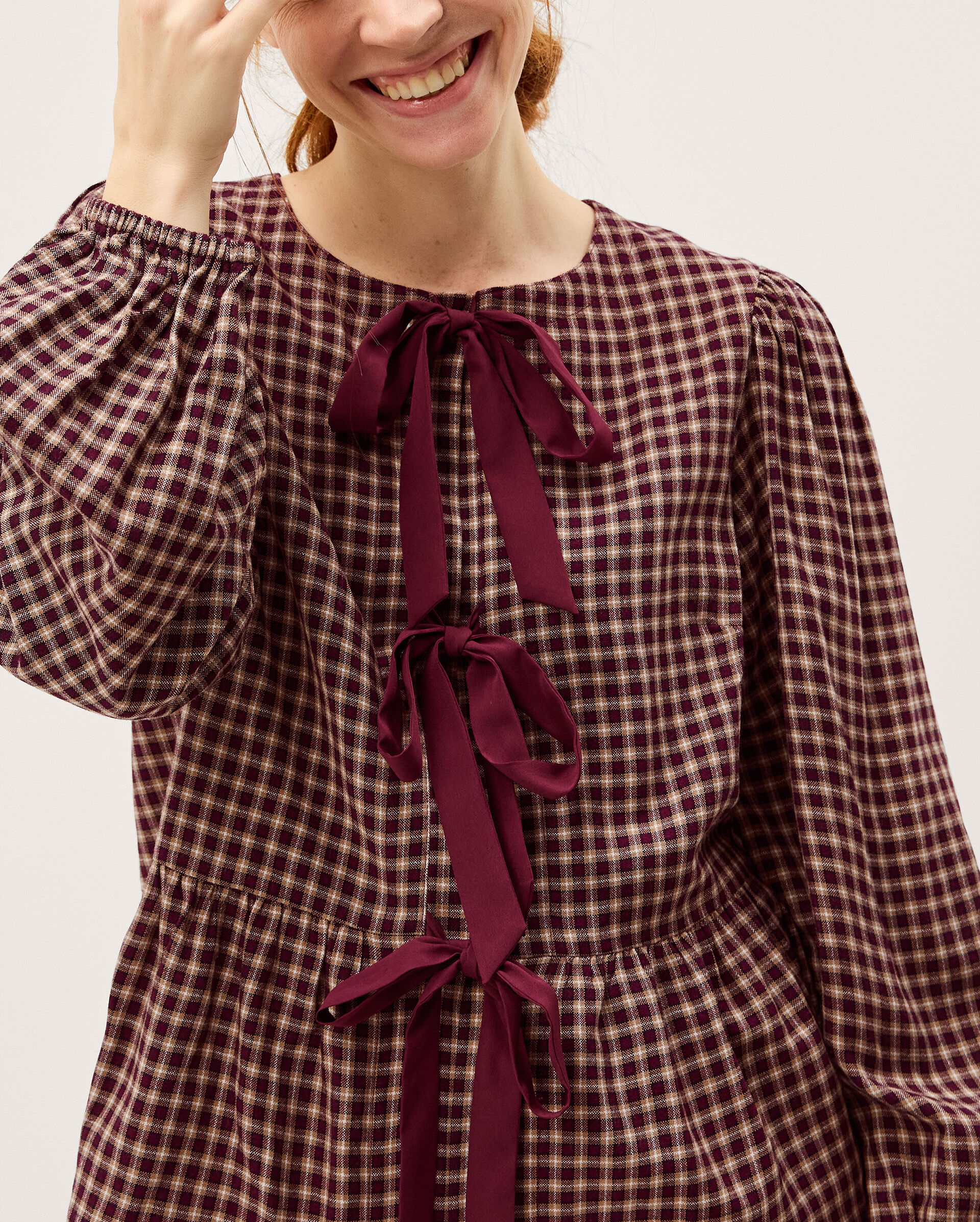 Agatha Check Tie Front Blouse Red
