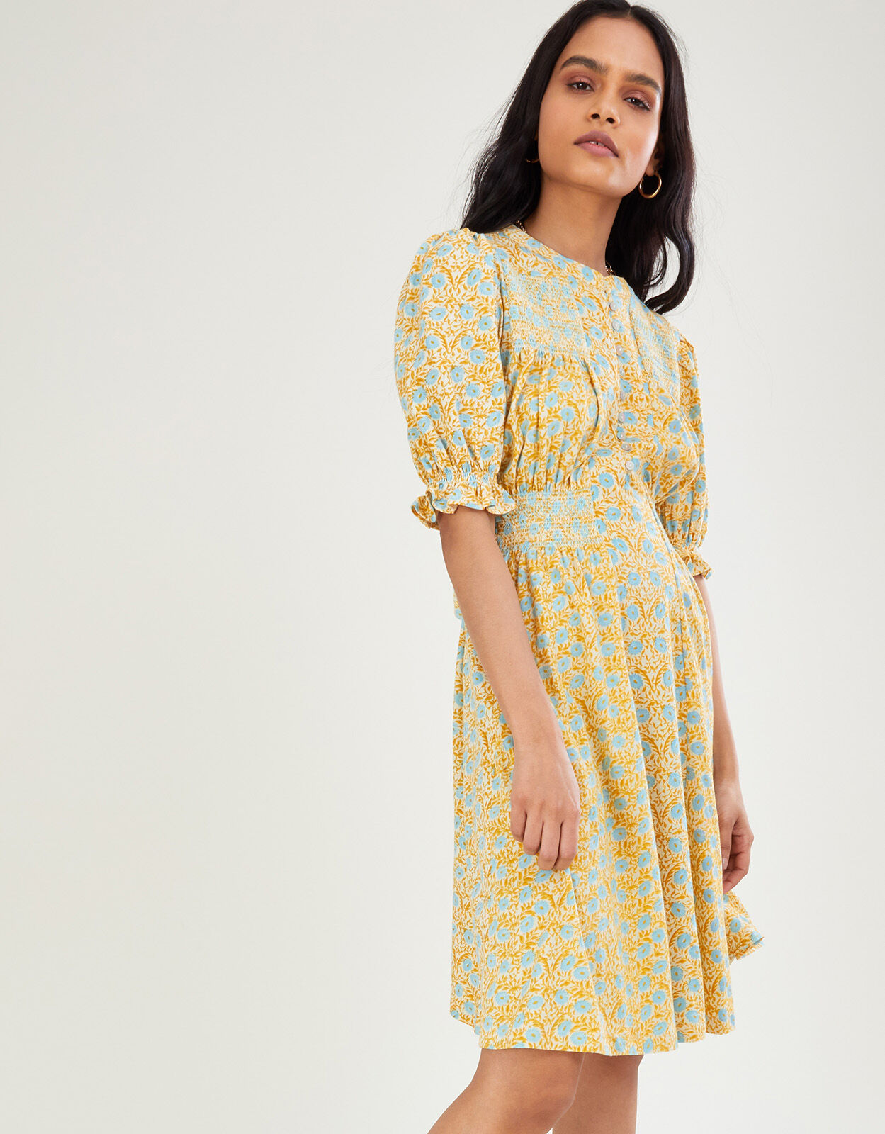 Yellow ditsy print dress sales