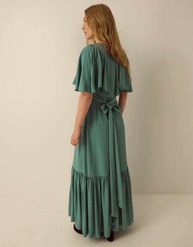 Monsoon x Queens of Archive Sophia Lattice Cape Sleeve Maxi Dress, Blue (BLUE), large