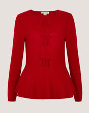 Paula Bow Peplum Jumper, Red (RED), large
