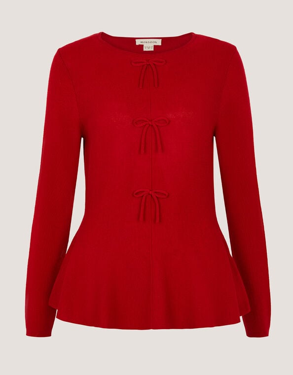 Paula Bow Peplum Jumper, Red (RED), large