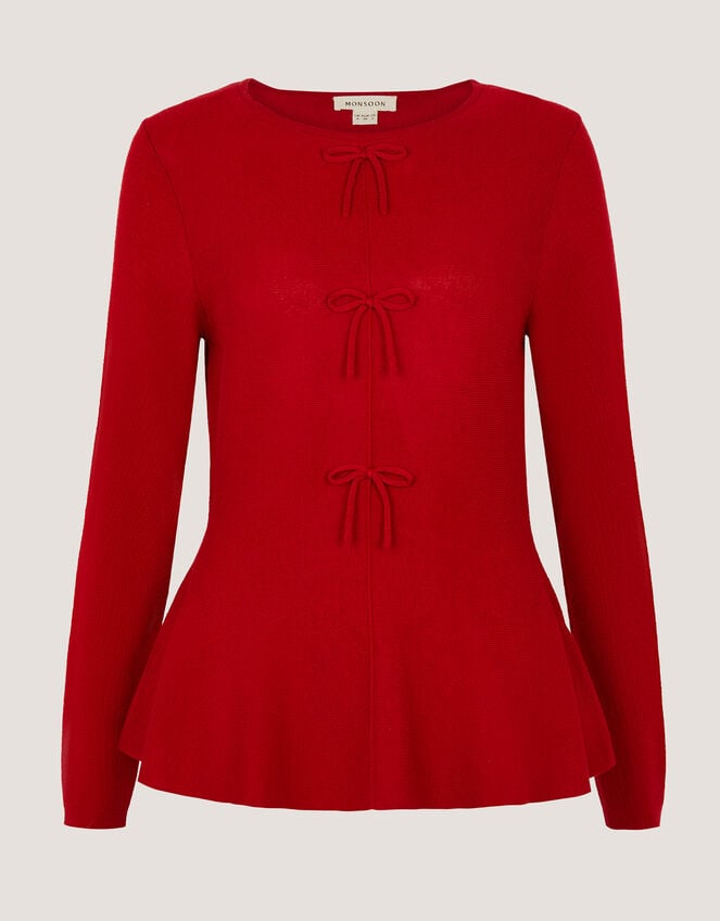 Paula Bow Peplum Jumper, Red (RED), large