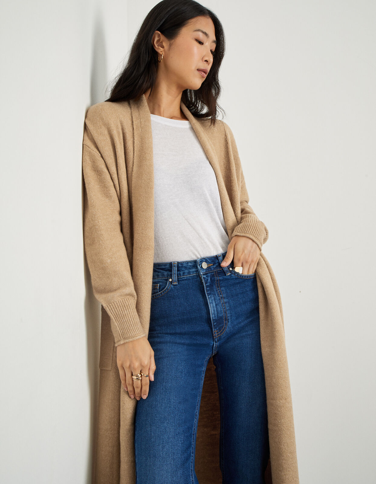 Long cardigan clearance camel color