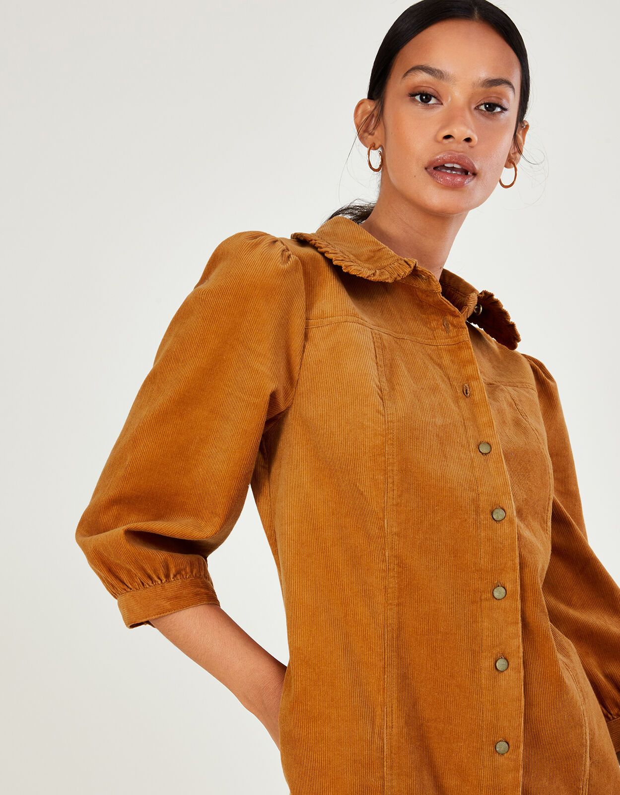 Eliza Plain Cord Dress Tan