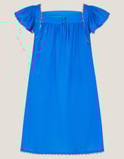 Flamingo Floral Print Beach Dress, Blue (BLUE), large