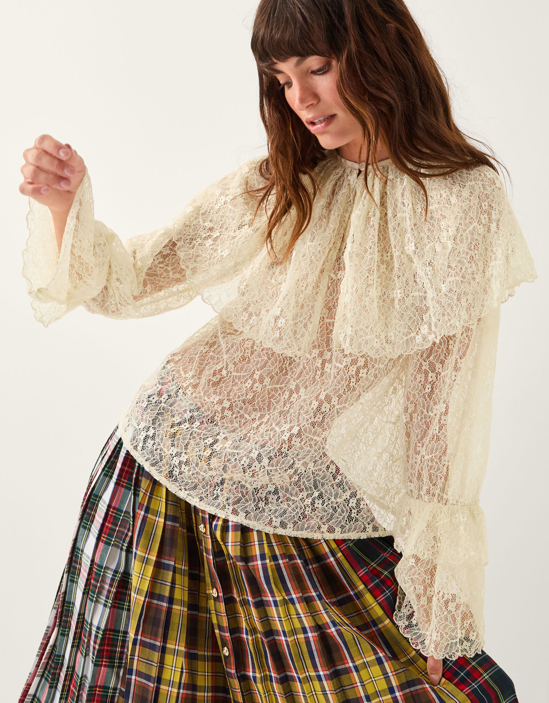Monsoon x Sarah Corbett-Winder Oversized Collar Lace Blouse Cream