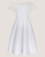 Chiffon Sleeve Floral Communion Dress, White (WHITE), large