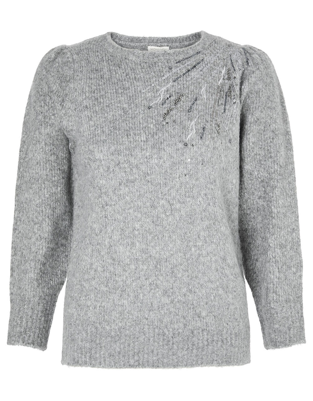 Embellished Shoulder Knit Jumper Grey Jumpers Monsoon UK.