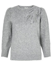 Embellished Shoulder Knit Jumper, Grey (CHARCOAL), large