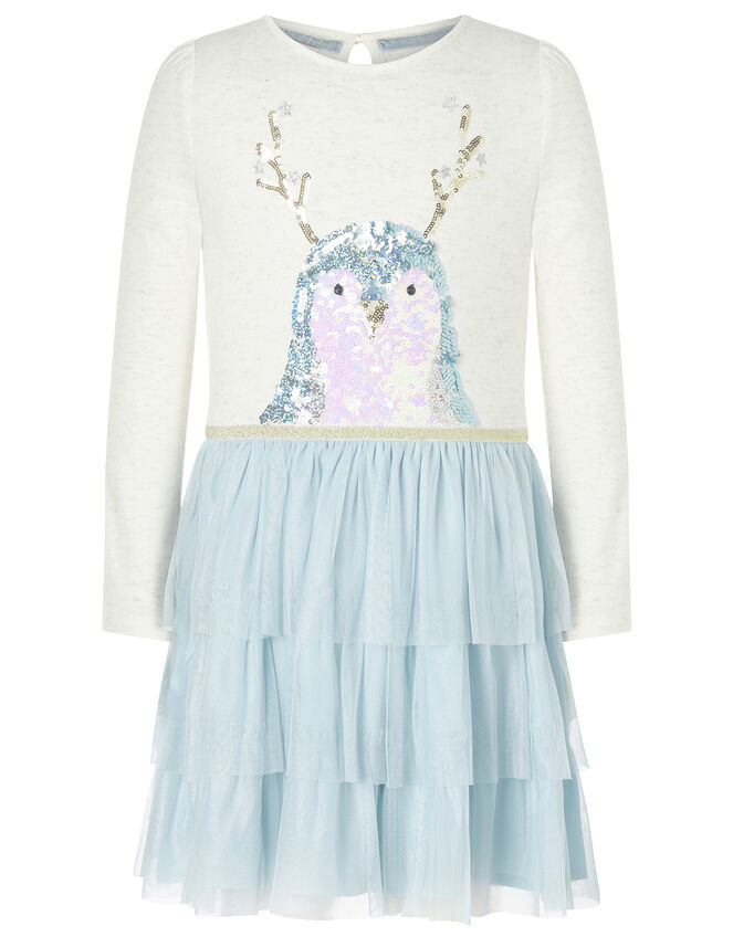 XMAS Sequin Penguin Disco Dress, Blue (BLUE), large