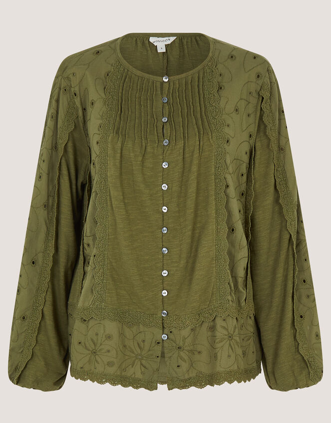 Joss Floral Embroidered Jersey Top Green