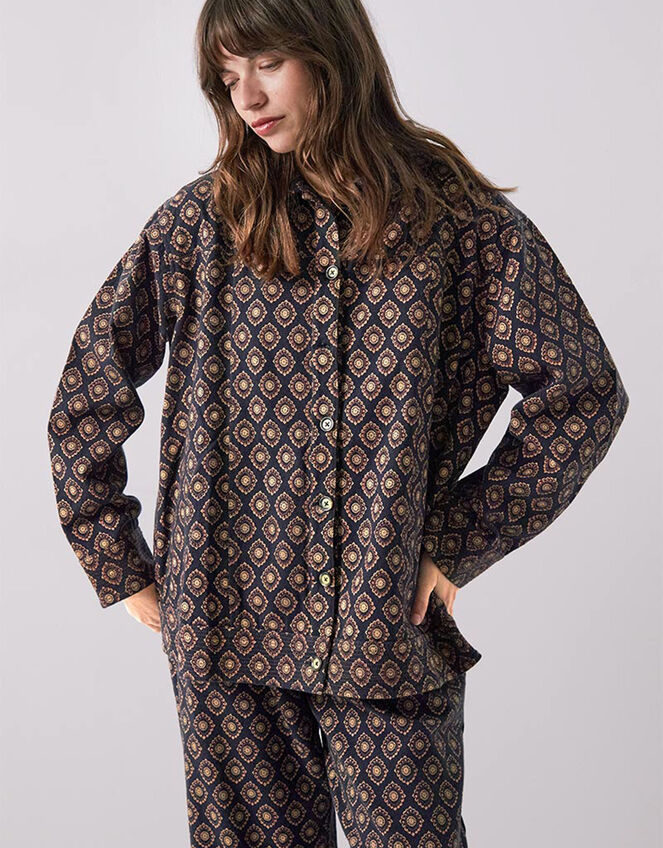 East Pheba Printed Cotton Twill Jacket, Multi (DARKS MULTI), large