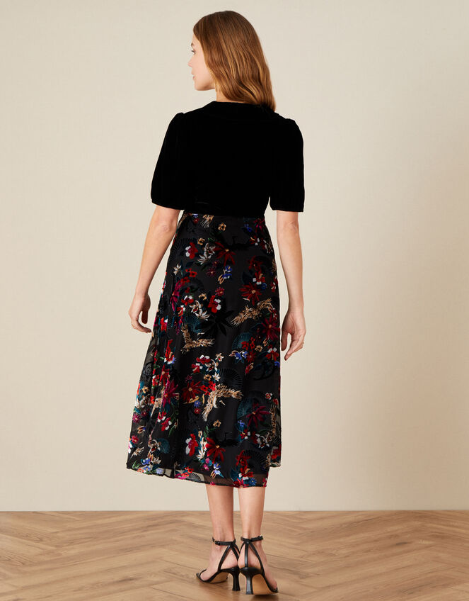 Carena Crane Devore Velvet Midi Dress, Black (BLACK), large