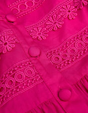 Embroidered Short Sleeve Dress, Pink (PINK), large