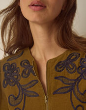 Edie Long Sleeve Embroidered Corduroy Midi Dress, Green (CHARTREUSE), large