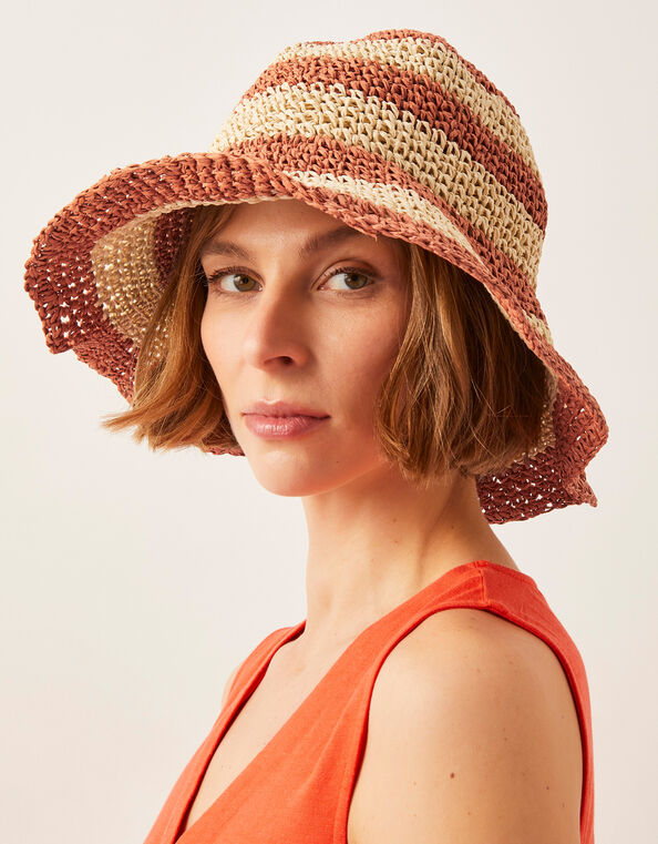 Lola Stripe Straw Bucket Hat, , large