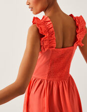 Maria Sleeveless Ruffle Midi Dress, Orange (CORAL), large