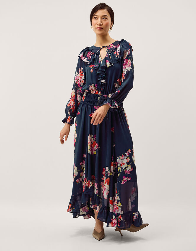 Amber Floral Ruffle Maxi Dress Blue