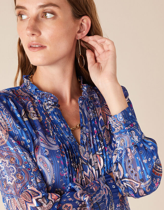 Paisley Print Pintuck Blouse, Blue (COBALT), large