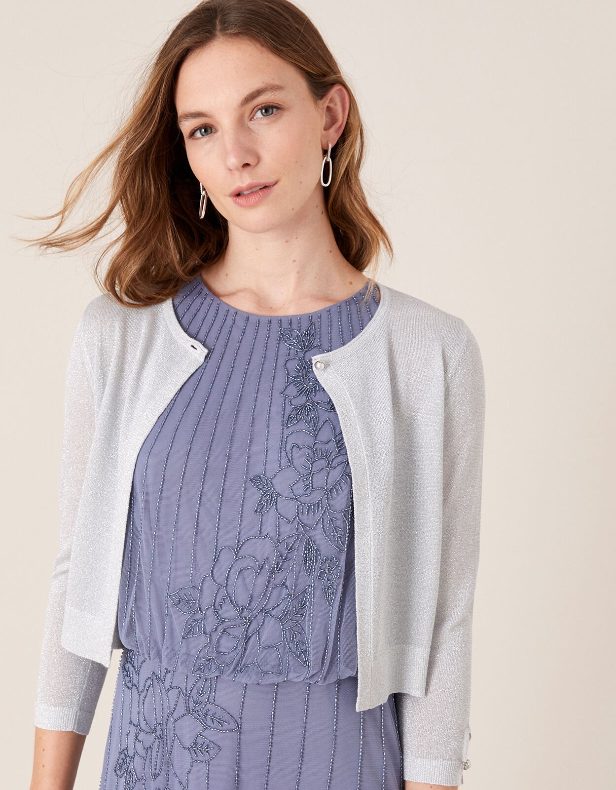 Elyse Metallic Shrug Ivory