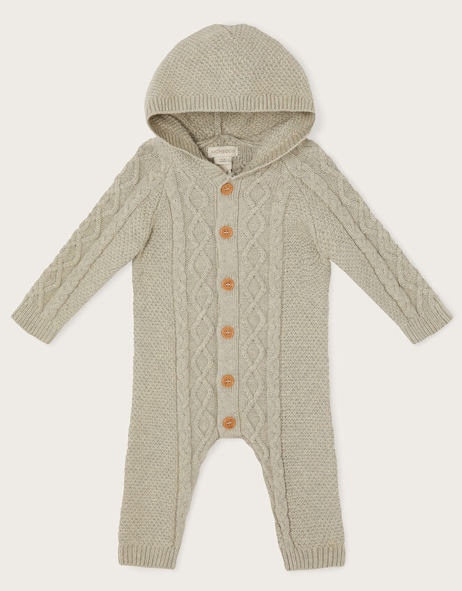 Newborn Cable Knit All-in-One, Grey (GREY), large