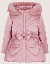Faux Fur Belted Bow Coat, Pink (PINK), large