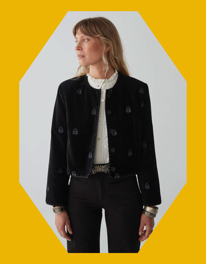 Maison Hotel Embroidered Velvet Jacket, Black (BLACK), large