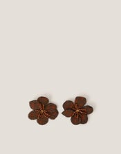 Beaded Flower Statement Stud Earrings, , large