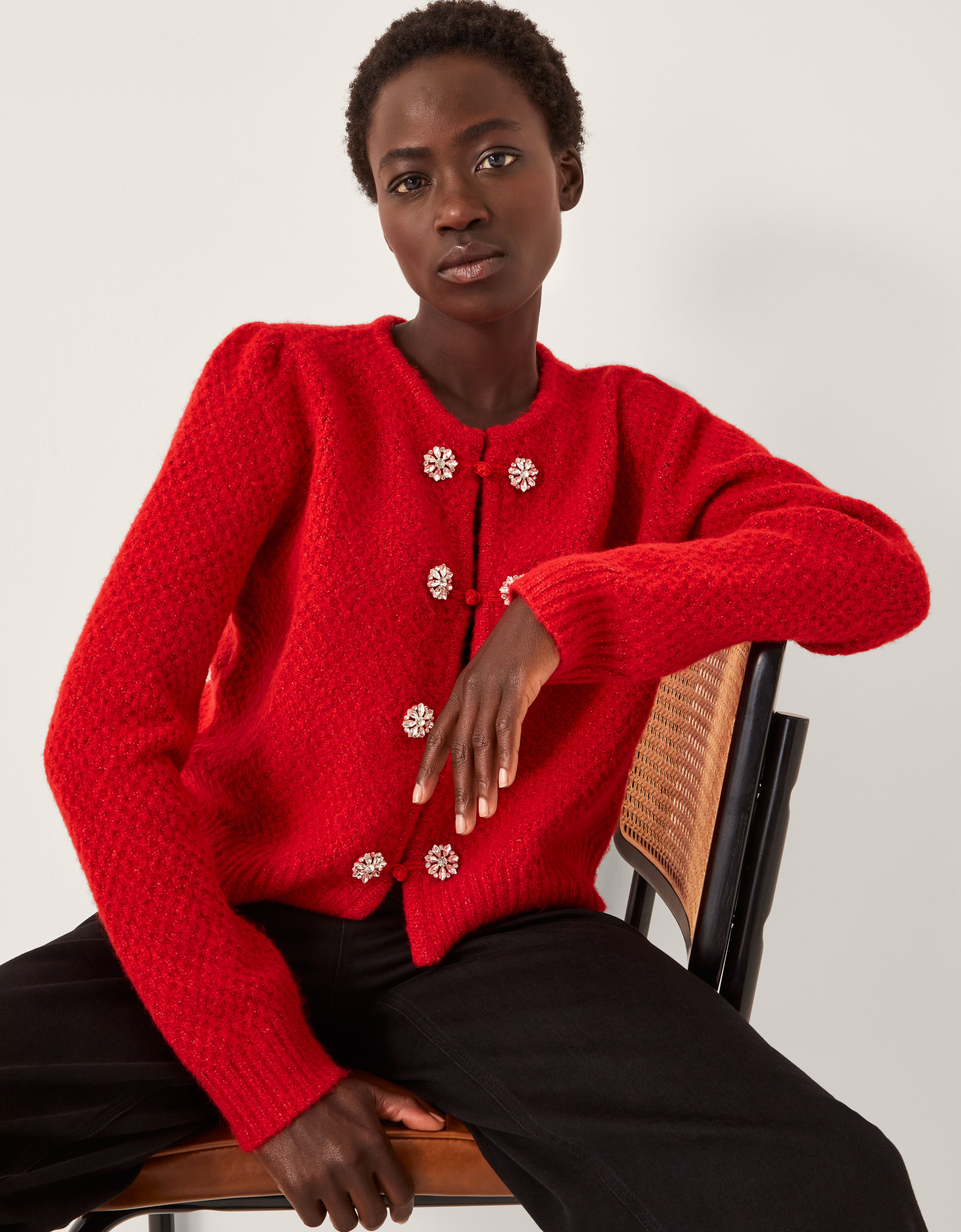 Fessa Jewel Brooch Cardigan Red | Cardigans | Monsoon UK.