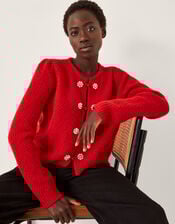 Fessa Jewel Brooch Cardigan, Red (RED), large