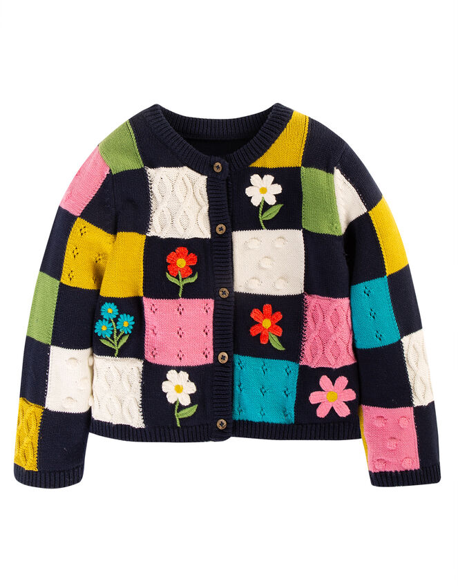 Frugi Embroidered Patch Cardigan, Blue (NAVY), large