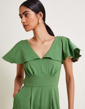 Ronda Ruffle Jersey Jumpsuit, Green (GREEN), large