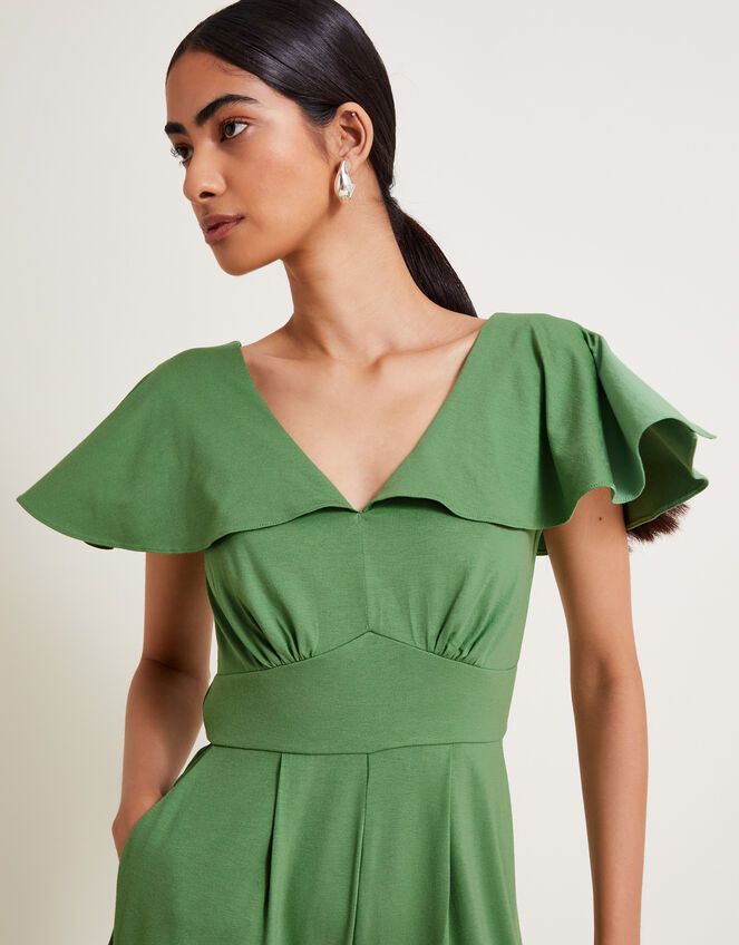 Ronda Ruffle Jersey Jumpsuit, Green (GREEN), large
