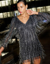 Sylvia Embellished Fringe Dress, Black (BLACK), large