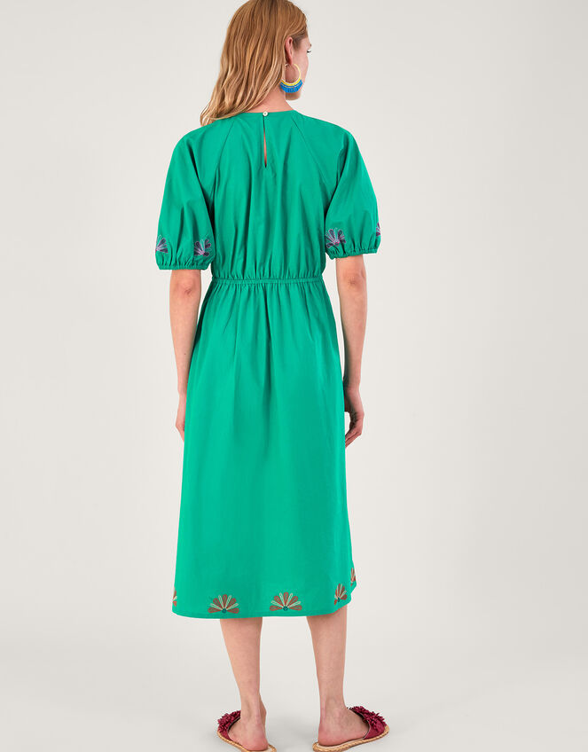 Embroidered Flower Midi Dress, Green (GREEN), large