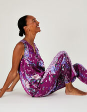Floral Print Satin Pyjama Trousers in Recycled Polyester, Red (BERRY), large