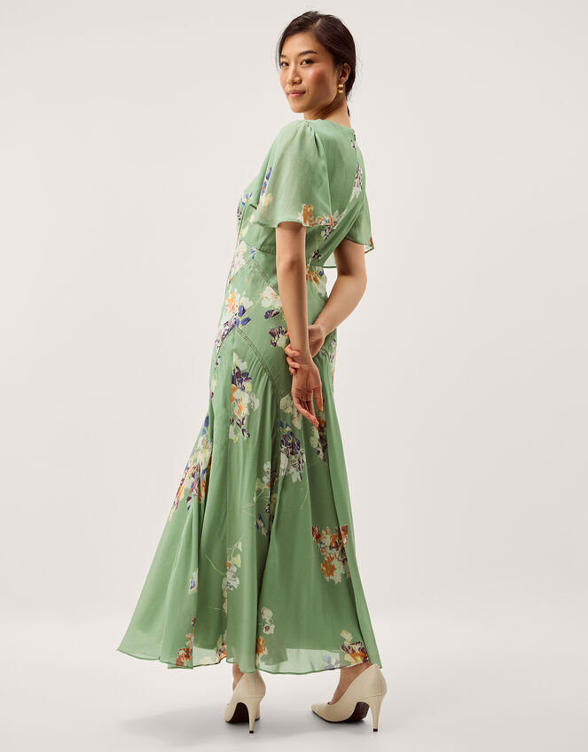 Amber Flutter Floral Print Maxi Dress Green