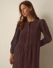 Cosima Long Sleeve Scallop Corduroy Midi Dress, Brown (CHOCOLATE), large