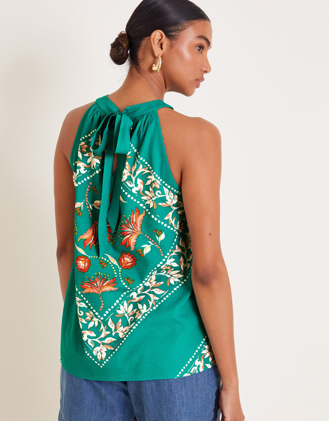 Mila Scarf Print Halter Top, Teal (TEAL), large